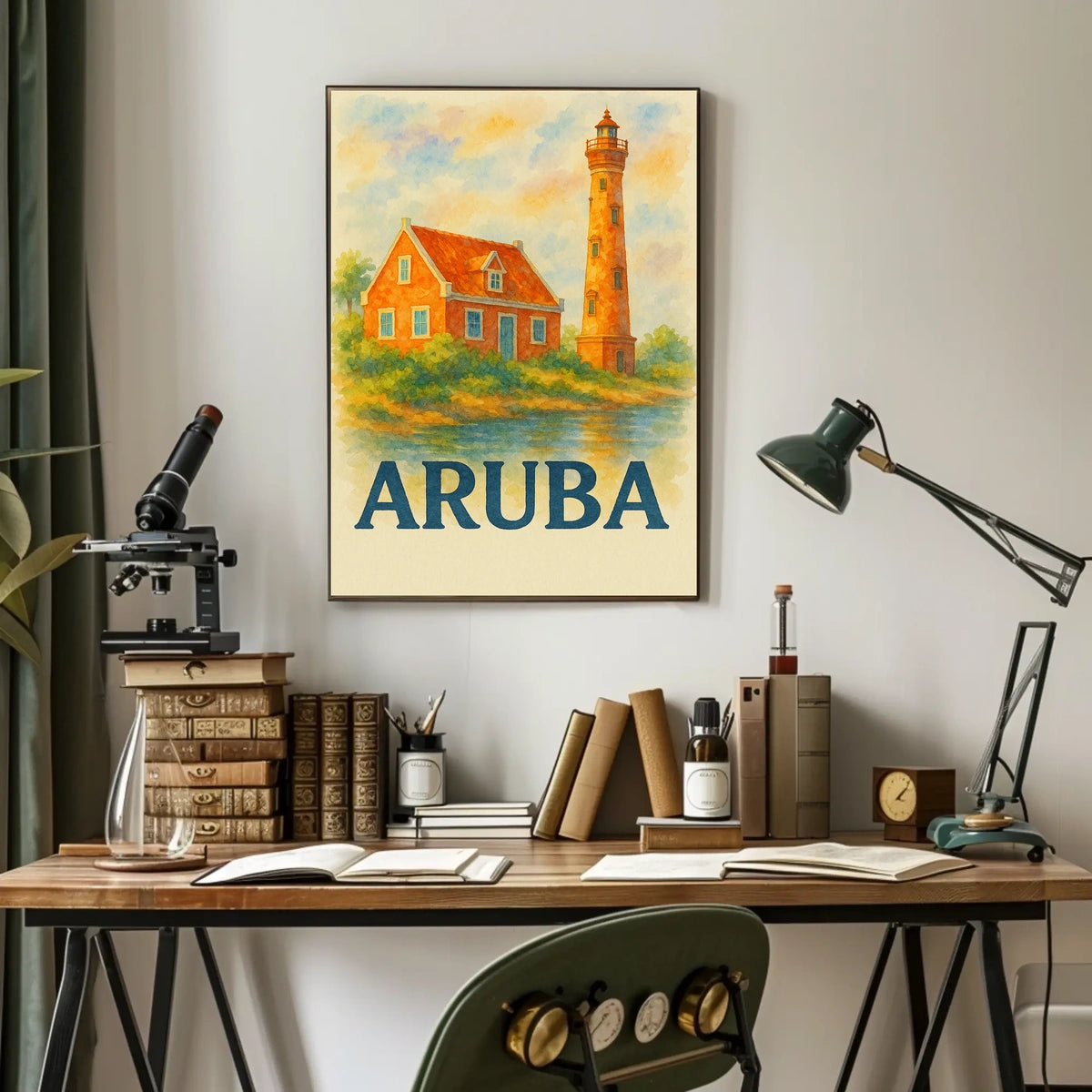 Aruba Lighthouse and Cottage Poster