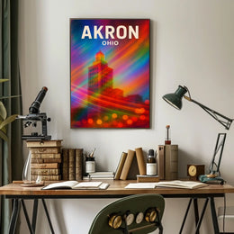 Akron, Ohio Vibrant Cityscape Poster