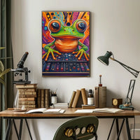 Whimsical Frog DJ Art Print: Abstract, Artistic, or Pop Culture Poster