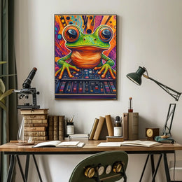Whimsical Frog DJ Art Print: Abstract, Artistic, or Pop Culture Poster
