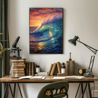 Ocean Wave At Sunset Art Print - Artistic Poster