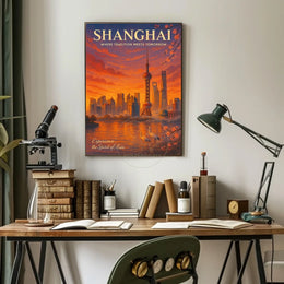 Shanghai Skyline Sunset: Urban or Cityscape Poster