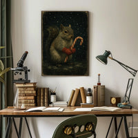 Winter Squirrel With Candy Cane Poster