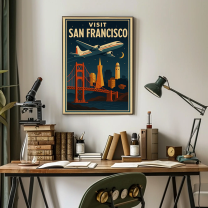 Visit San Francisco Night Flight Bridge City Travel Poster