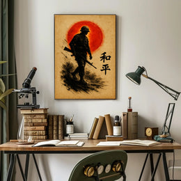 Silhouette Soldier Against Sun: Cultural or Heritage Poster