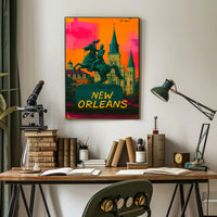 Vibrant Equestrian Statue New Orleans Urban Cityscape Poster