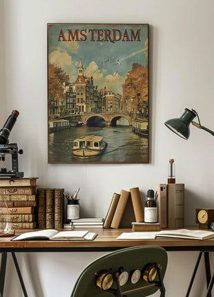 Amsterdam Canal Vintage Travel Poster