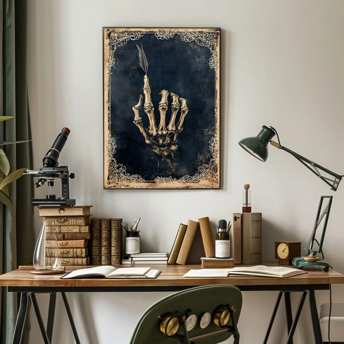 Skeletal Hand with Feather Artistic Abstract Poster