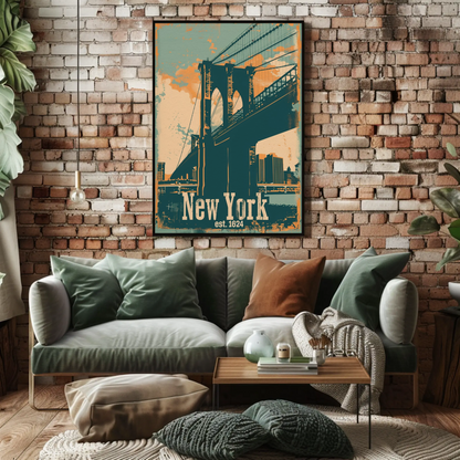 New York Brooklyn Bridge Vintage Poster