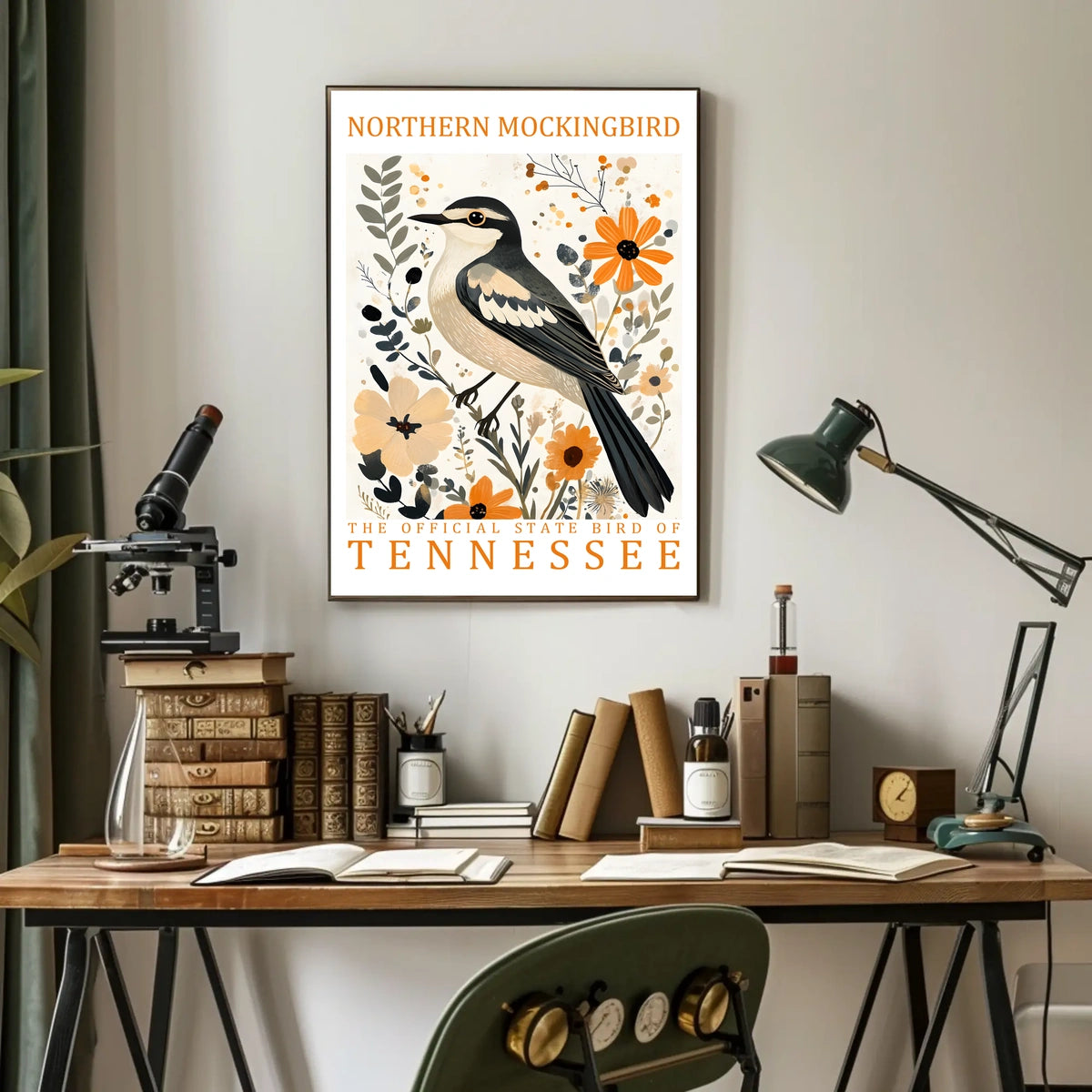 Tennessee Northern Mockingbird Nature Art Poster Print