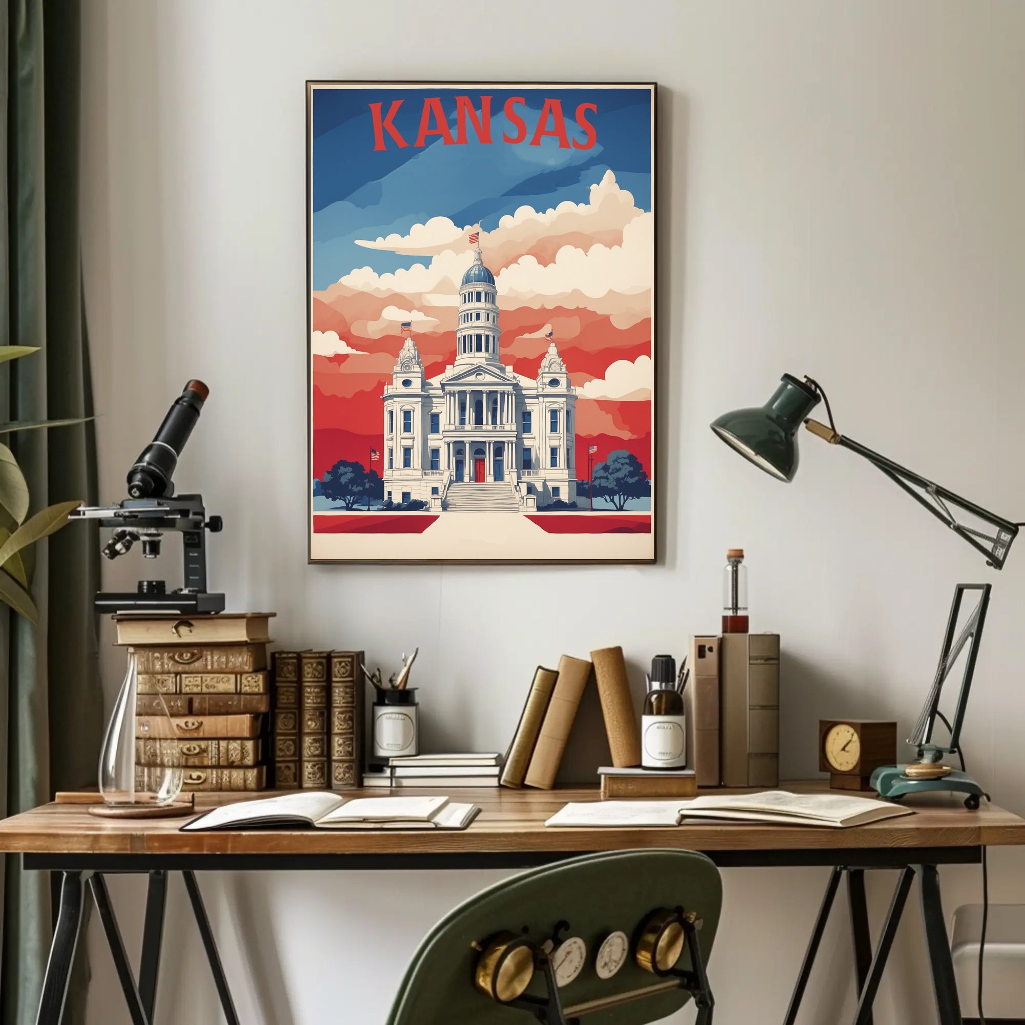 Kansas State Capitol Patriotic Vintage Travel Poster