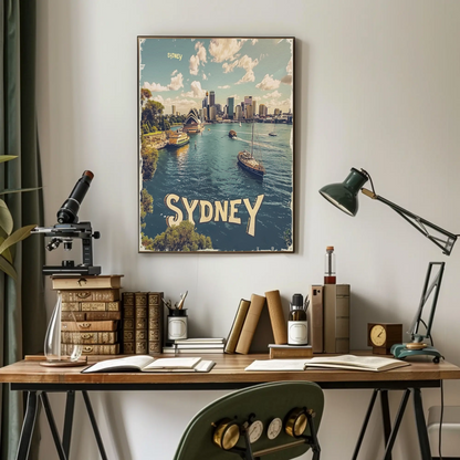 Sydney Modern Skyline Waterfront Boats View Travel Poster Travel Poster