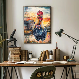 rooster crowing proudly at sunrise Poster