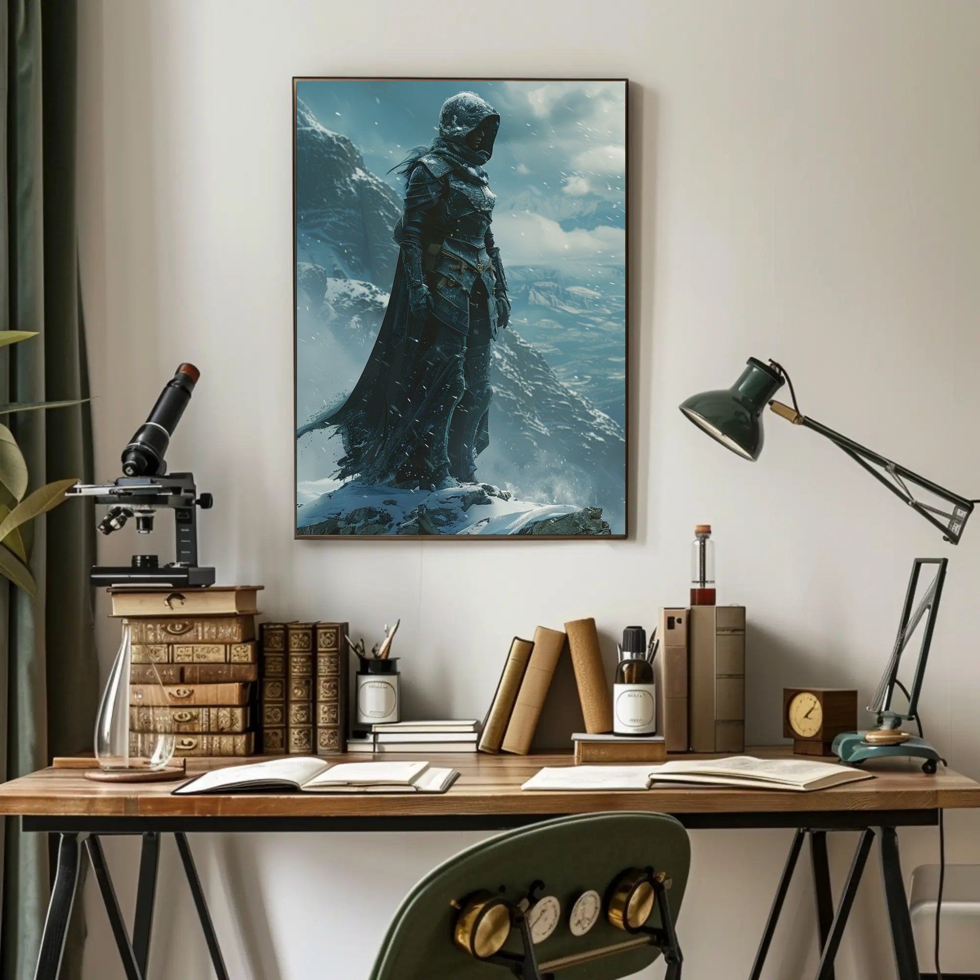 Lone Warrior on Snowy Mountain: Fantasy or Mythology Poster PosterGoat