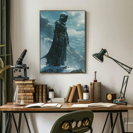 Lone Warrior on Snowy Mountain: Fantasy or Mythology Poster PosterGoat