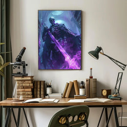 Skeletal Reaper Wields Glowing Sword in Fantasy Mythology Poster PosterGoat