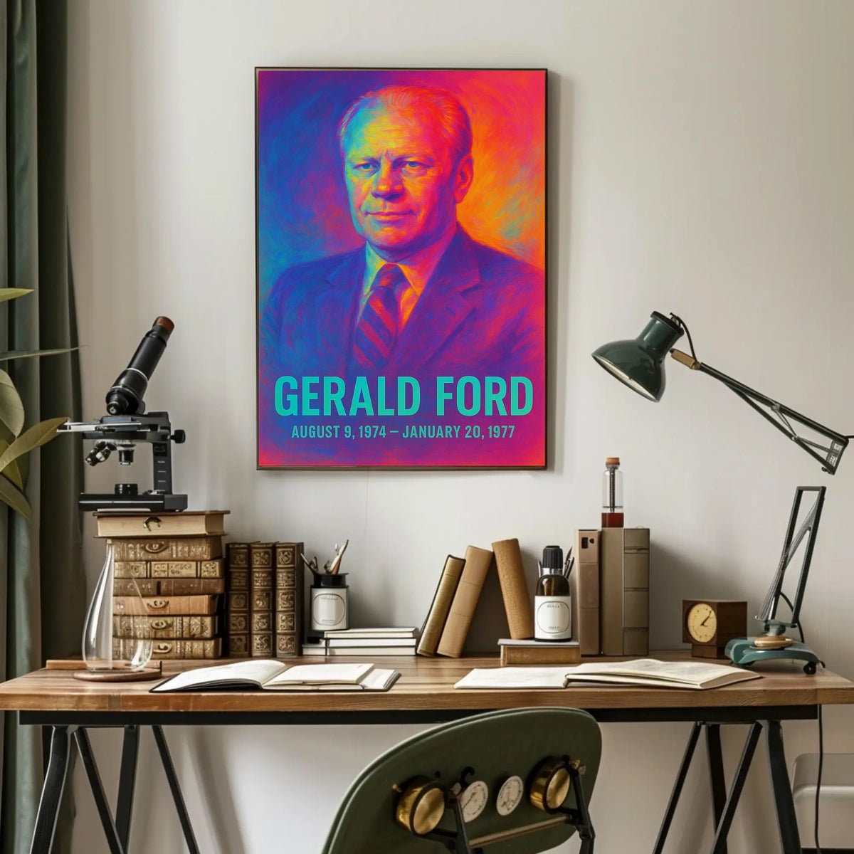Gerald Ford 38th President of the United States Neon Gradient Overlay Poster