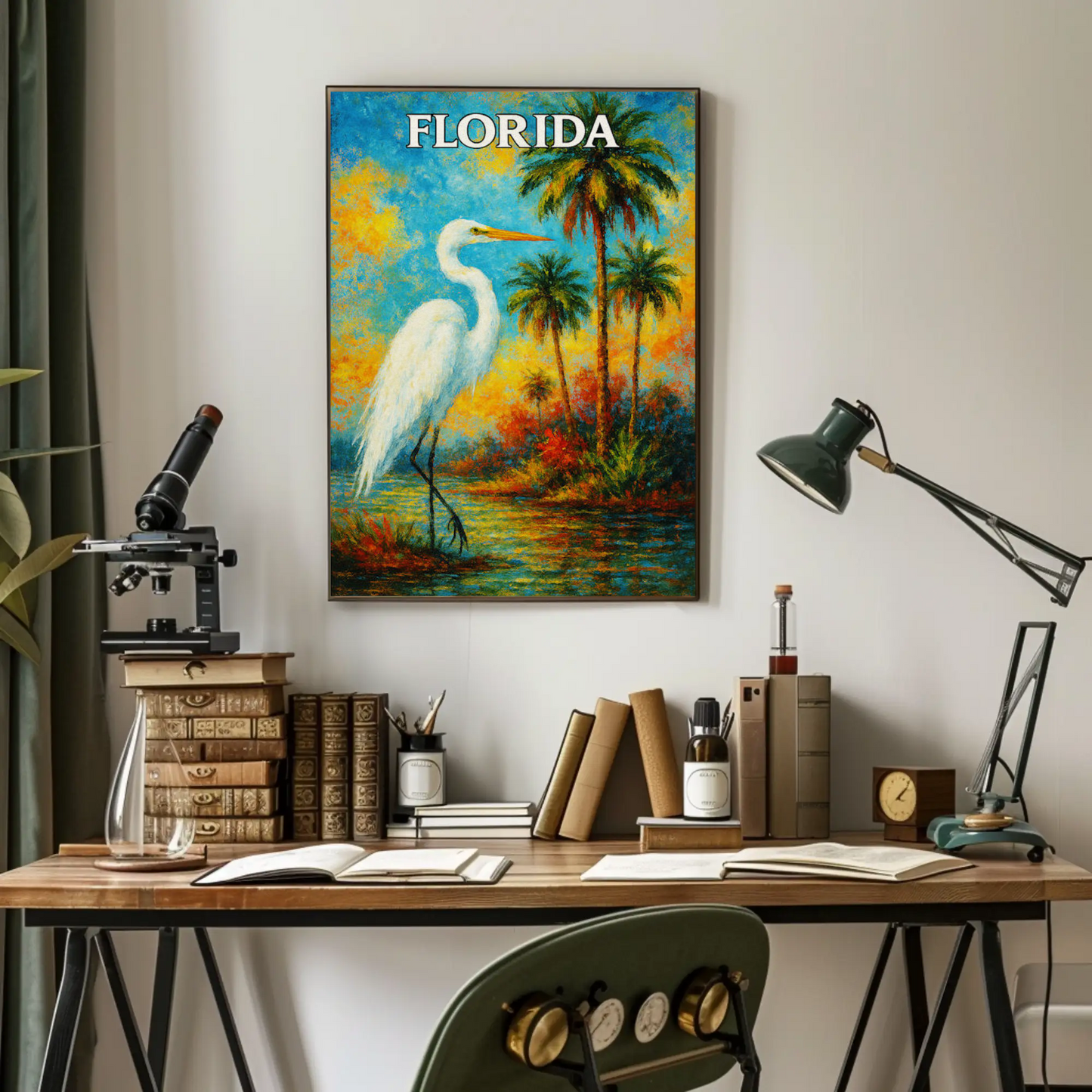 Florida Heron Tropical Lake Palms Poster
