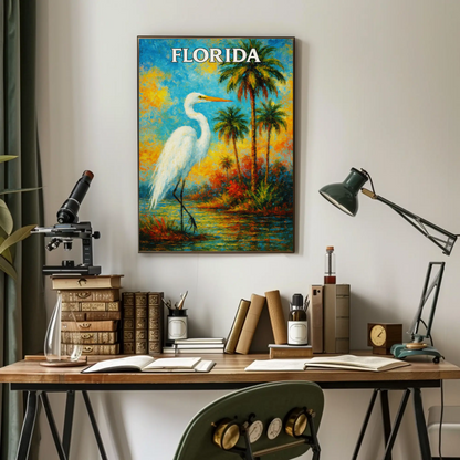 Florida Heron Tropical Lake Palms Poster