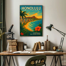 Honolulu Vintage Travel Poster Urban Meets Paradise
