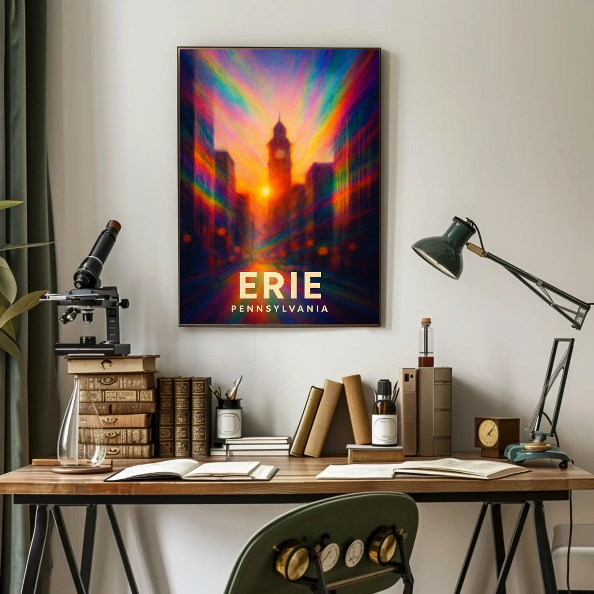 Erie Pennsylvania Cityscape Vibrant Urban Travel Inspired Digital Painting Impressionism Poster
