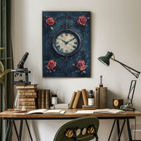 Ornate Vintage Clock and Roses Wall Art Artistic Poster
