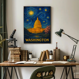 Washington Starry Night Capitol Poster
