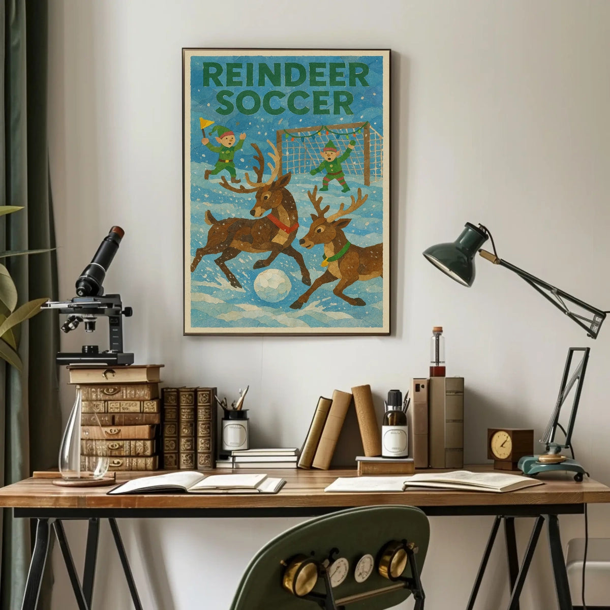 Reindeer Soccer Festive Fantasy Art Poster