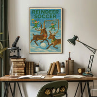 Reindeer Soccer Festive Fantasy Art Poster