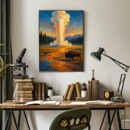 Nature's Grandeur Landscape Geyser Bison Poster