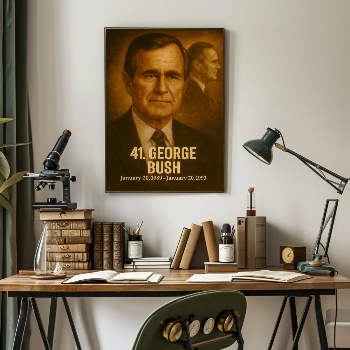 George H W Bush Poster Vintage Presidential Portrait Wall Art Analog Film Aesthetic Historical Print