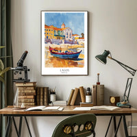 Vibrant Watercolor Coastal Scene Travel Poster PosterGoat