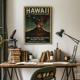 Hawaii Islands Vintage Volcano Adventure Poster