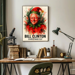 Bill Clinton Christmas Elf Holiday Political Poster