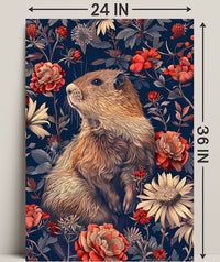 Groundhog in Blossoming Foliage Animal Poster