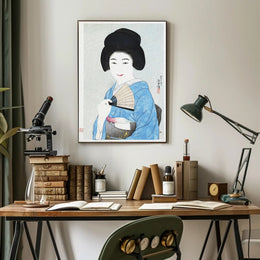 Portrait of Elegance: Traditional Japanese Woman in Blue Kimono Poster