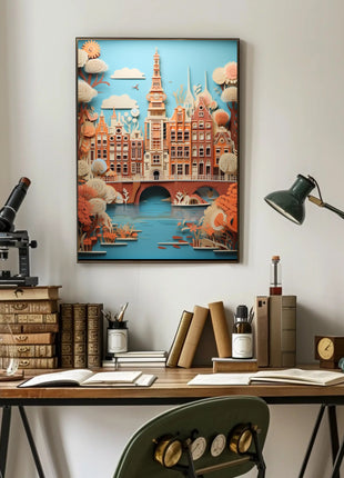 Amsterdam Canal Houses Artistry Travel Poster