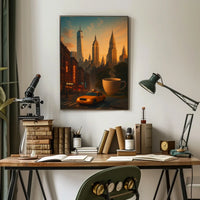 New York Surreal Sunset Skyline Poster Retro Wall Art