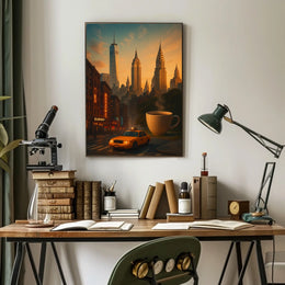 New York Surreal Sunset Skyline Poster Retro Wall Art