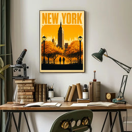 New York City Autumn Romance Vintage Travel Poster For Home