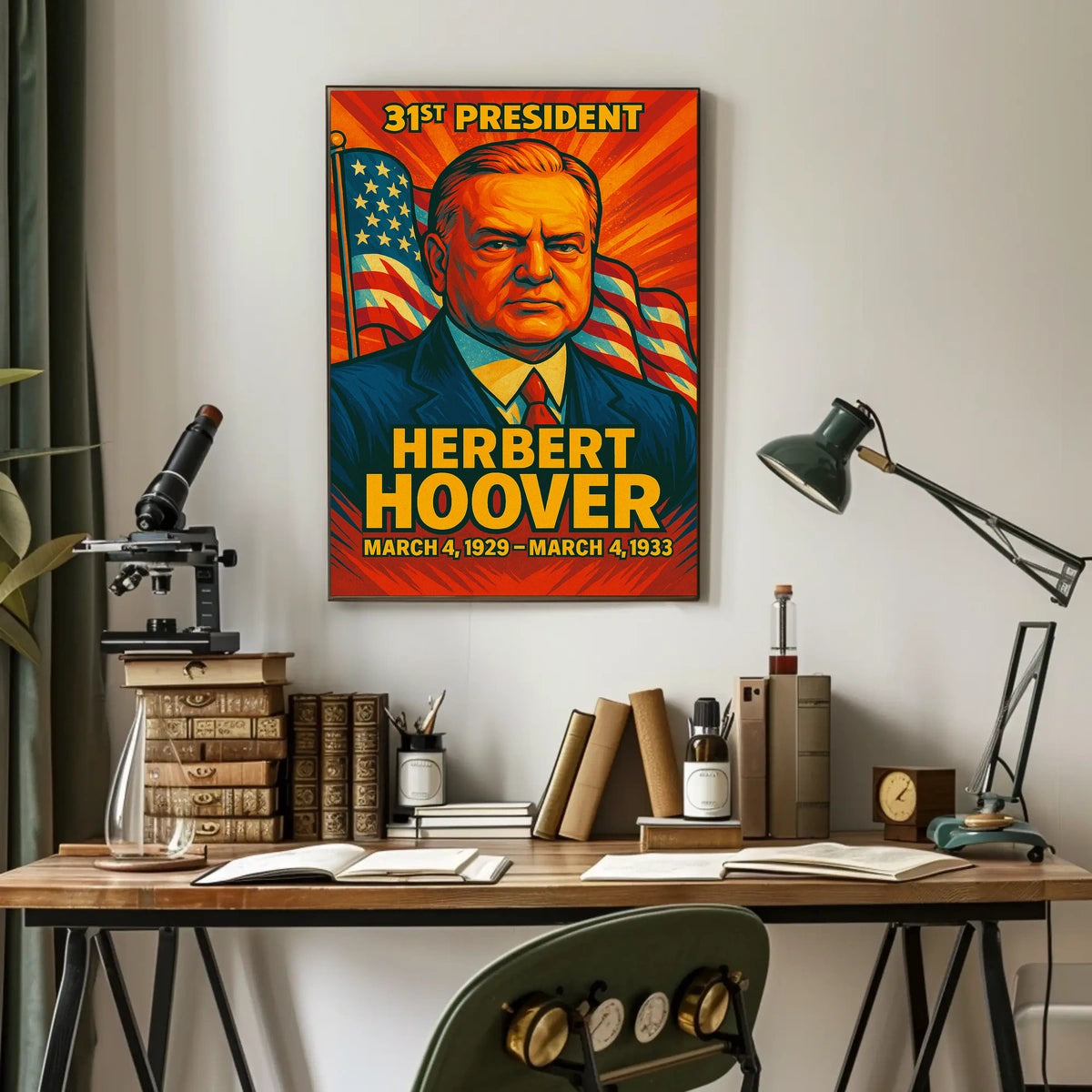 Herbert Hoover 31st President of the United States Colorful Comic Book Style Poster