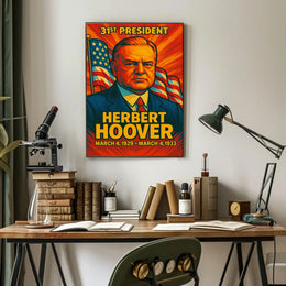 Herbert Hoover 31st President of the United States Colorful Comic Book Style Poster