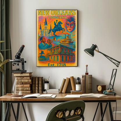 New Orleans Louisiana Jazz Mardi Gras Steamboat Travel Poster
