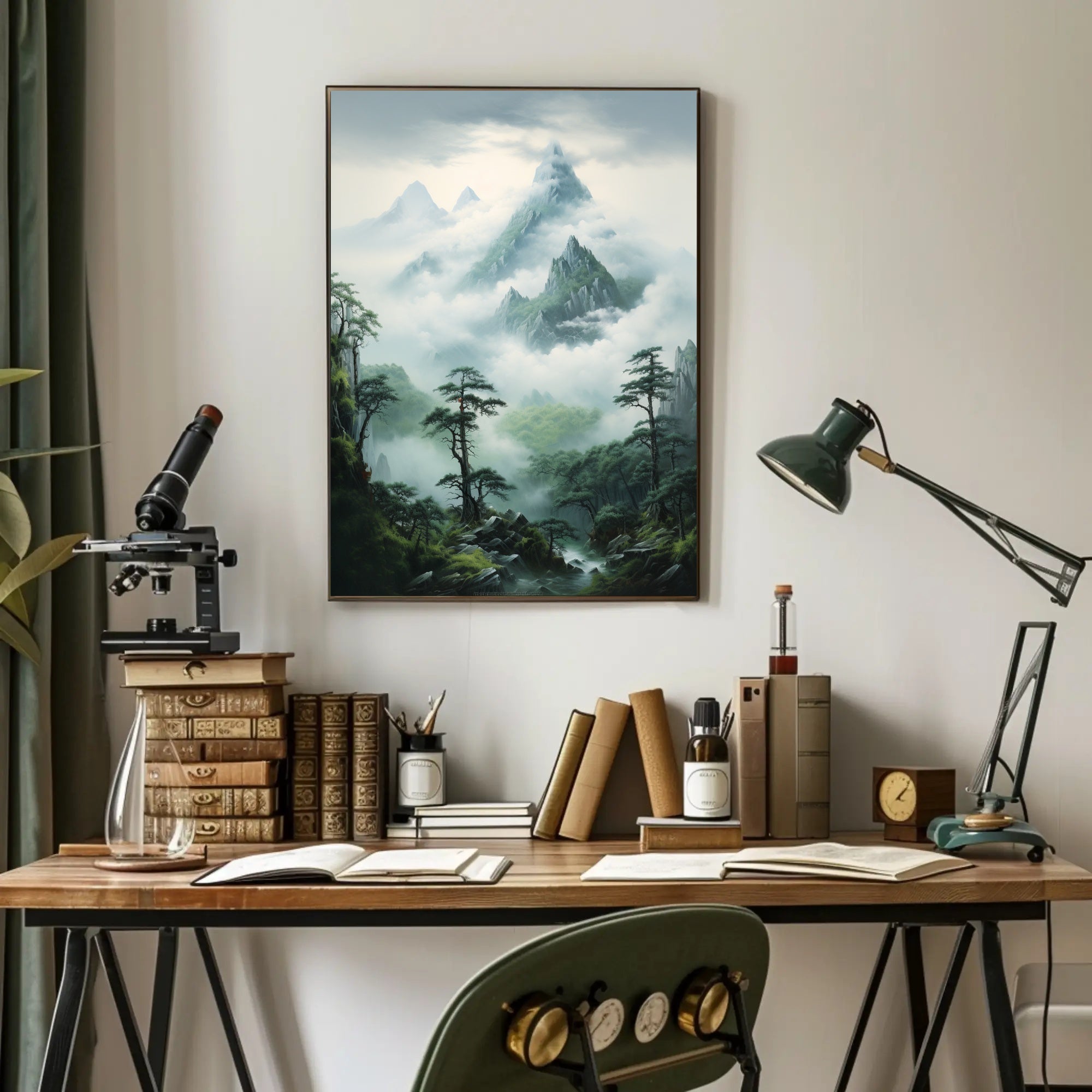 Serene East Asian Mountain Landscape Artwork Poster