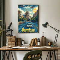 Barcelona Retro Travel Poster