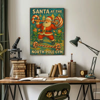 Santa Claus Lifting Candy Cane Barbell Poster