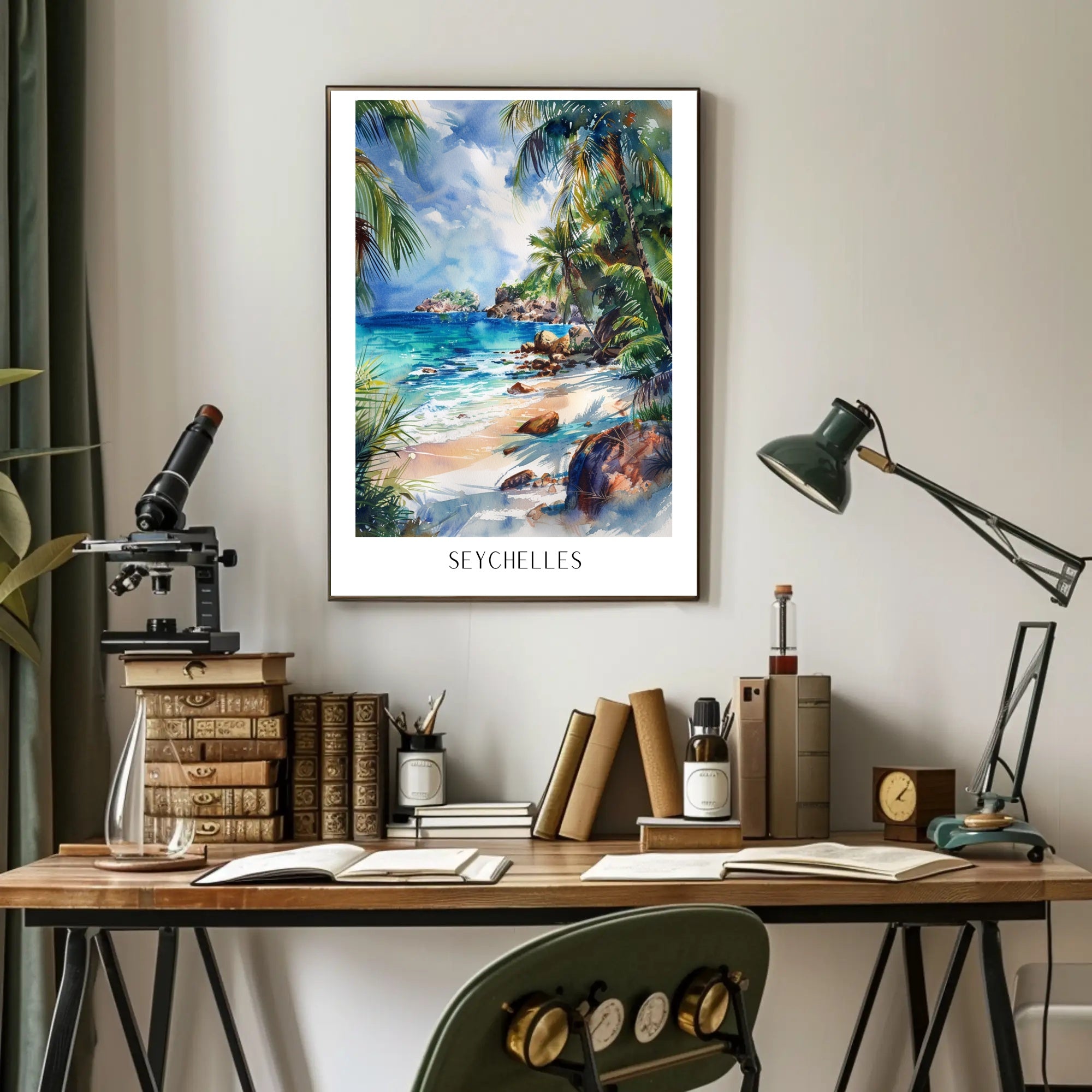 Tropical Paradise Beach Watercolor Art Travel Poster PosterGoat