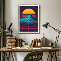 Retro-Futuristic Synthwave Mountain Landscape Futuristic Sci-Fi Poster