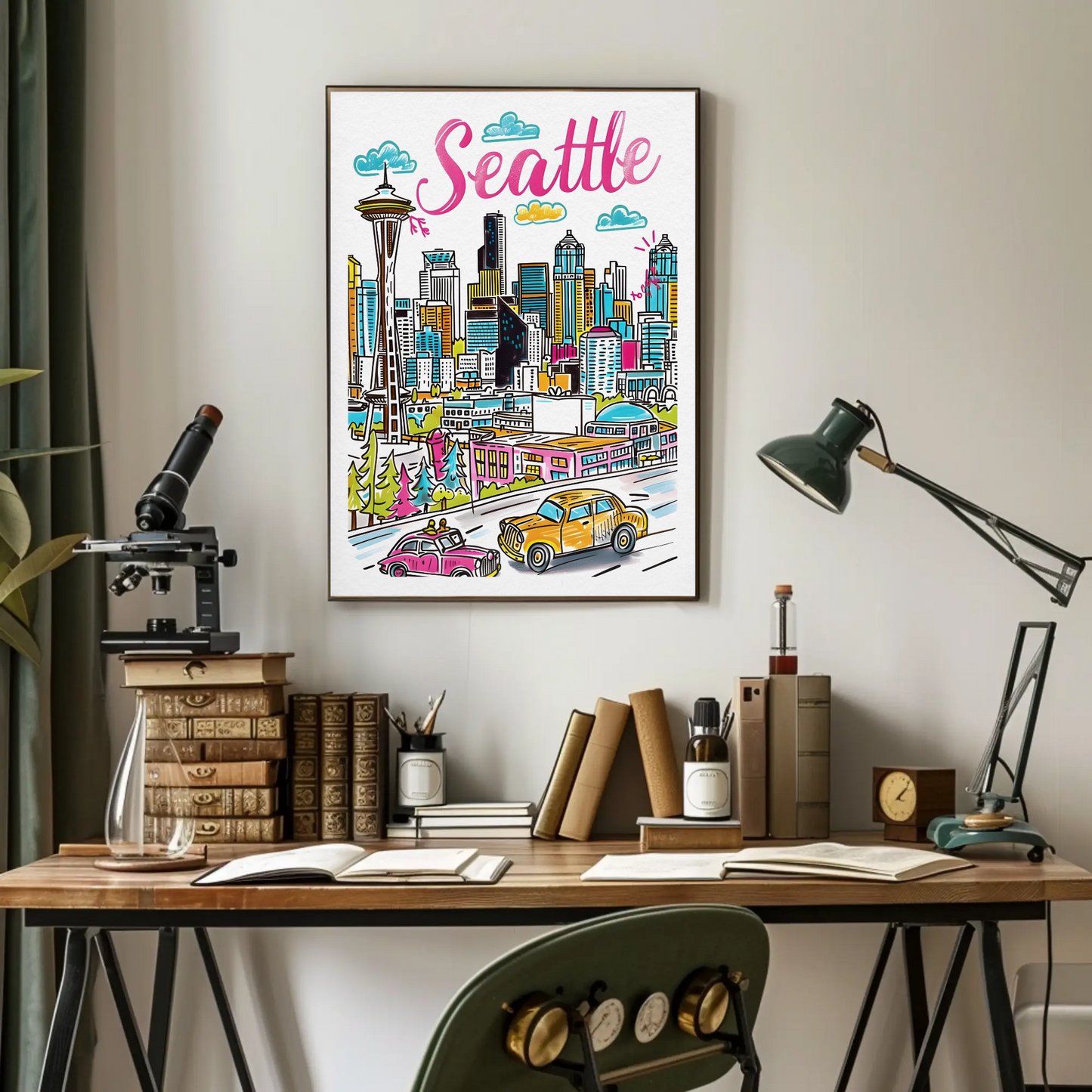 Seattle Washington Skyline Space Needle Travel Poster