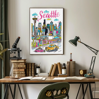 Seattle Washington Skyline Space Needle Travel Poster